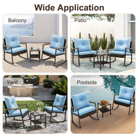 Sikaic 3 Piece Patio Set 3 Piece Patio Furniture Set with Thick Cushions and 2-Tier Glass Coffee Table Lake Blue Lake Blue / Rattan / Modern