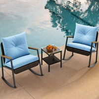 Sikaic 3 Piece Patio Set 3 Piece Patio Furniture Set with Thick Cushions and 2-Tier Glass Coffee Table Lake Blue Lake Blue / Rattan / Modern