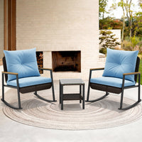 Sikaic 3 Piece Patio Set 3 Piece Patio Furniture Set with Thick Cushions and 2-Tier Glass Coffee Table Lake Blue Lake Blue / Rattan / Modern