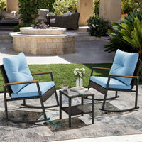 Sikaic 3 Piece Patio Set 3 Piece Patio Furniture Set with Thick Cushions and 2-Tier Glass Coffee Table Lake Blue Lake Blue / Rattan / Modern