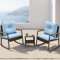 Sikaic 3 Piece Patio Set 3 Piece Patio Furniture Set with Thick Cushions and 2-Tier Glass Coffee Table Lake Blue Lake Blue / Rattan / Modern