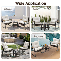 Sikaic 3 Piece Patio Set 3 Piece Patio Furniture Set with Thick Cushions and 2-Tier Glass Coffee Table White White / Rattan / Modern