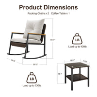 Sikaic 3 Piece Patio Set 3 Piece Patio Furniture Set with Thick Cushions and 2-Tier Glass Coffee Table White White / Rattan / Modern
