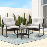 Sikaic 3 Piece Patio Set 3 Piece Patio Furniture Set with Thick Cushions and 2-Tier Glass Coffee Table White White / Rattan / Modern