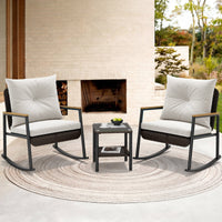 Sikaic 3 Piece Patio Set 3 Piece Patio Furniture Set with Thick Cushions and 2-Tier Glass Coffee Table White White / Rattan / Modern