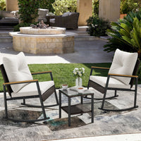 Sikaic 3 Piece Patio Set 3 Piece Patio Furniture Set with Thick Cushions and 2-Tier Glass Coffee Table White White / Rattan / Modern