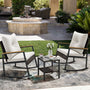 Sikaic 3 Piece Patio Set 3 Piece Patio Furniture Set with Thick Cushions and 2-Tier Glass Coffee Table White White / Rattan / Modern