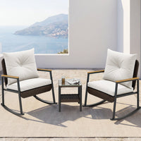 Sikaic 3 Piece Patio Set 3 Piece Patio Furniture Set with Thick Cushions and 2-Tier Glass Coffee Table White White / Rattan / Modern