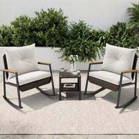Sikaic 3 Piece Patio Set 3 Piece Patio Furniture Set with Thick Cushions and 2-Tier Glass Coffee Table White White / Rattan / Modern