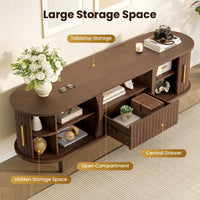 Sikaic 3-Piece Set Sikaic Living Room Furniture Set with Slatted Design – Walnut Finish Brown / Engineered Wood / Modern