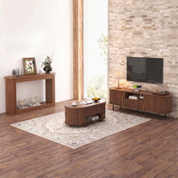 Sikaic 3-Piece Set Sikaic Living Room Furniture Set with Slatted Design – Walnut Finish Brown / Engineered Wood / Modern
