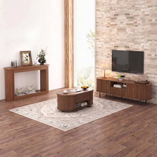 Sikaic 3-Piece Set Sikaic Living Room Furniture Set with Slatted Design – Walnut Finish Brown / Engineered Wood / Modern