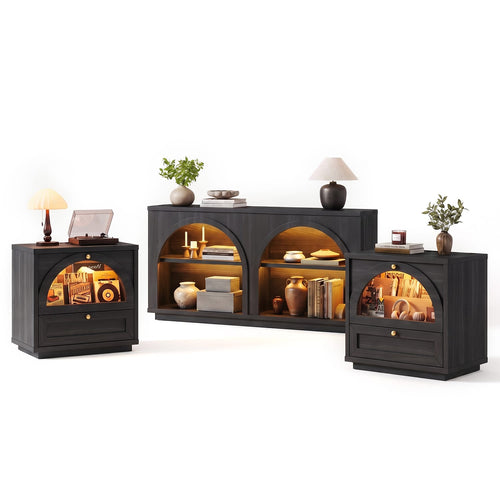 Sikaic 3-Piece Set 3-Piece Sikaic Arched Console Table and Nightstand Set Matte Black Matte Black / Engineered Wood / Modern