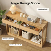Sikaic 3-Piece Set Rattan Console Table and Corner Nightstand Set Natural Oak Natural / Engineered Wood / Modern