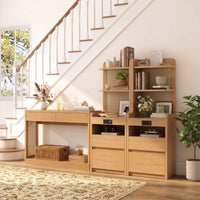 Sikaic 3-Piece Set Rattan Console Table and Corner Nightstand Set Natural Oak Natural / Engineered Wood / Modern