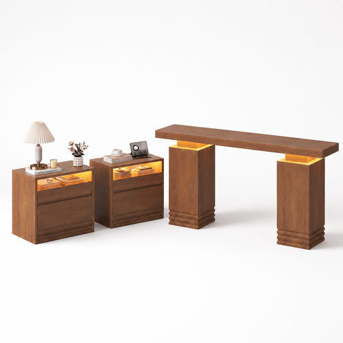 Sikaic 3-Piece Set Sikaic 3-Piece Smart Home Furniture Set with LED Lighting and Storage Walnut Walnut / Engineered Wood & Glass / Modern