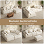 Sikaic 3-Piece Sofa Set — White sofa plus two natural-colored side tables.