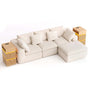 Sikaic 3-Piece Sofa Set — White sofa plus two natural-colored side tables.
