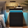 Sikaic Nightstand with Sliding Top Charging Station and LED Lights Black