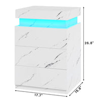 Sikaic Nightstand with Sliding Top Charging Station and LED Lights White Marble