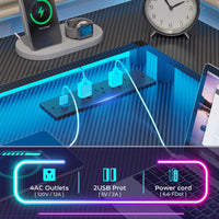 Sikaic 63.8" L Shaped Reversible Corner Carbon Fiber Gaming Desk with Power Outlet and Pegboard LED Light Drawers Black