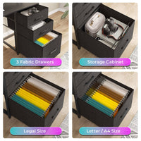 Sikaic 63.8" L Shaped Reversible Corner Carbon Fiber Gaming Desk with Power Outlet and Pegboard LED Light Drawers Black