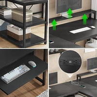 Sikaic 94.5" T Shaped 2 Person Modern Gaming Desk Computer Furniture with Storage LED Lights Black