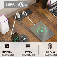 Sikaic 94.5" T Shaped 2 Person Modern Gaming Desk with Storage LED Lights Keyboard Tray Rustic Brown