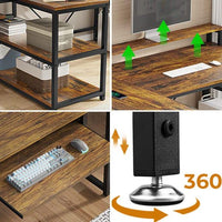 Sikaic 94.5" T Shaped 2 Person Modern Gaming Desk with Storage LED Lights Keyboard Tray Rustic Brown