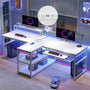 Sikaic 94.5" T Shaped 2 Person Modern LED Lights Gaming Desk with Storage White