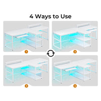 Sikaic 94.5" T Shaped 2 Person Modern LED Lights Gaming Desk with Storage White