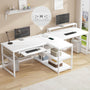 Sikaic 94.5" T Shaped 2 Person Modern LED Lights Gaming Desk with Storage White