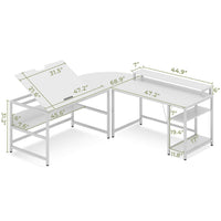 Sikaic 68.9" L Shaped Corner Computer Desk with  Tiltable Drawing Desktop White