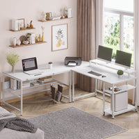 Sikaic 68.9" L Shaped Corner Computer Desk with  Tiltable Drawing Desktop White