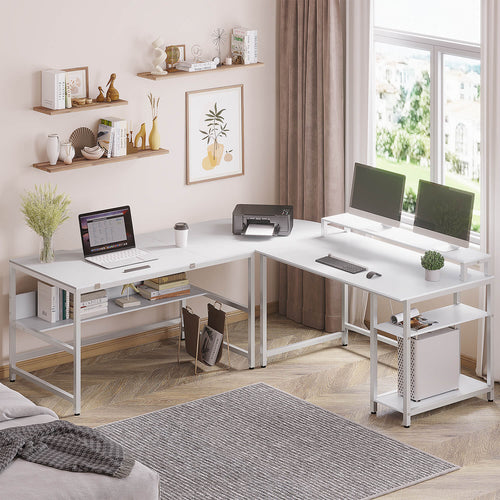 Sikaic 68.9" L Shaped Corner Computer Desk with  Tiltable Drawing Desktop White