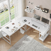 Sikaic 68.9" L Shaped Corner Computer Desk with  Tiltable Drawing Desktop White