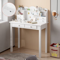 Sikaic Small White Writing Desk Makeup Dressing Table with Hutch and USB Ports