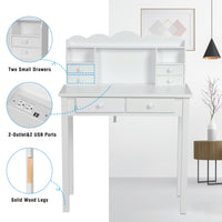 Sikaic Small White Writing Desk Makeup Dressing Table with Hutch and USB Ports