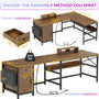 Sikaic 63" L Shaped Convertible Computer Office Desk with Drawer Power Strip Storage Cabinet Rustic Brown