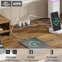 Sikaic 63" L Shaped Convertible Computer Office Desk with Drawer Power Strip Storage Cabinet Rustic Brown