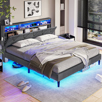 Sikaic Sikaic Queen Size LED Bed Frame with Shelf Storage Headboard