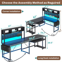 Sikaic L Shaped Reversible Gaming Desk with Power Outlets Keyboard Tray Black