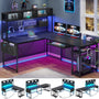 Sikaic L Shaped Reversible Gaming Desk with Power Outlets Keyboard Tray Black