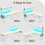 Sikaic L Shaped Reversible Gaming Desk With Power Outlets Keyboard Tray White