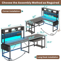 Sikaic L Shaped Reversible Gaming Desk With Power Outlets Keyboard Tray Grey
