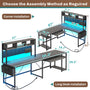 Sikaic L Shaped Reversible Gaming Desk With Power Outlets Keyboard Tray Grey