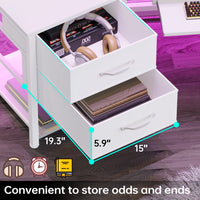 Sikaic 79" L Shaped Carbon Fiber Gaming Desk with 2 Fabric Drawers LED Light Storage Shelf White