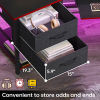 Sikaic 79" L Shaped LED Gaming Desk with 2 Fabric Drawers Storage Shelf Black&Red