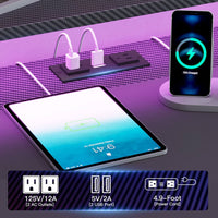 Sikaic 79" L Shaped LED Gaming Desk with 2 Fabric Drawers Storage Shelf Black