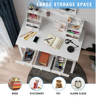 Sikaic Solid Pine Wood Legs Writing Desk with 7 Drawers White